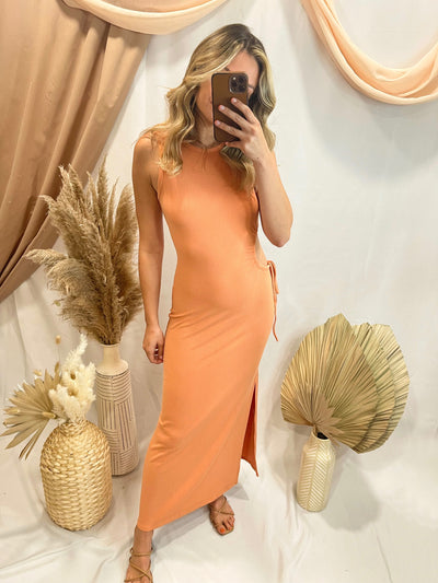 Georgia Peach Ribbed Dress - kaycoast